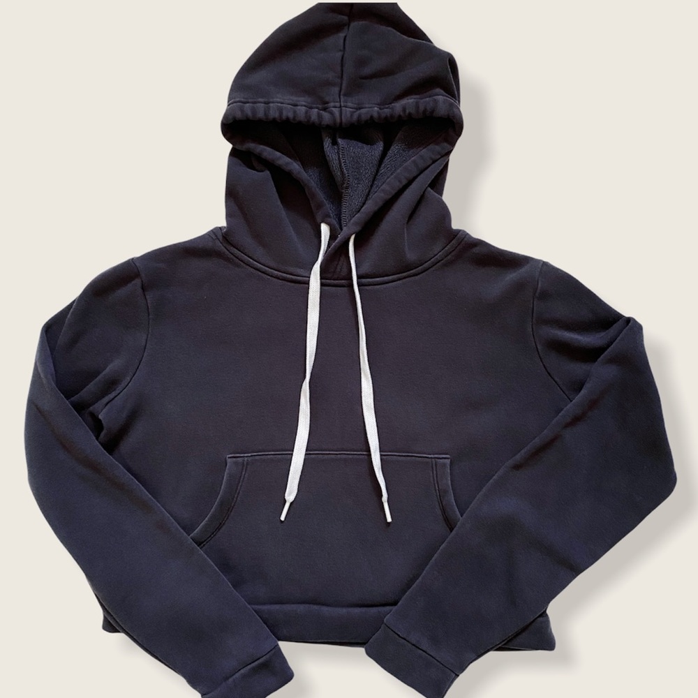 F21 Navy Crop Cozy Pullover Hoodie